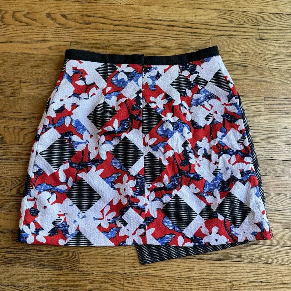 Peter Pilotto Target Mini Skirt Womens 10 Floral Jacquard Faux Wrap Preppy Artsy